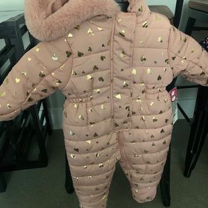 Pink fur lined hood snowsuit